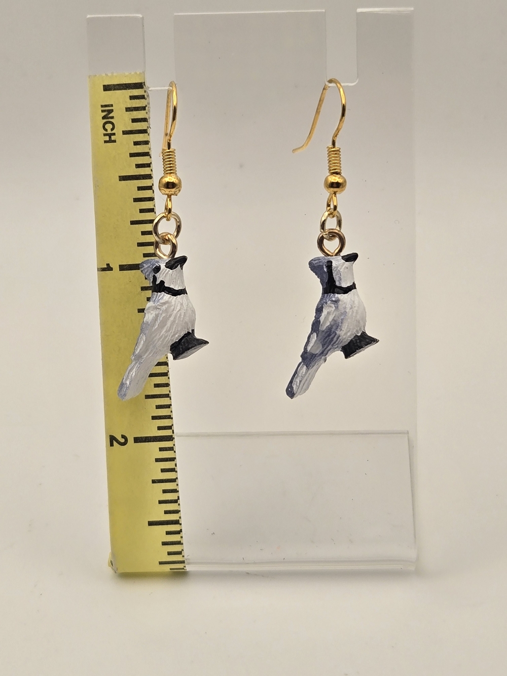 Gold Hook Blue-Gray Bird Dangle Earrings